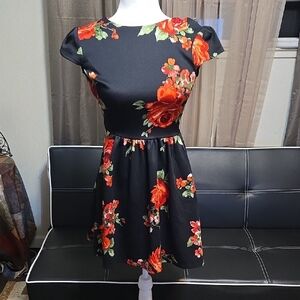 B Darlin Floral Black and Red Dress